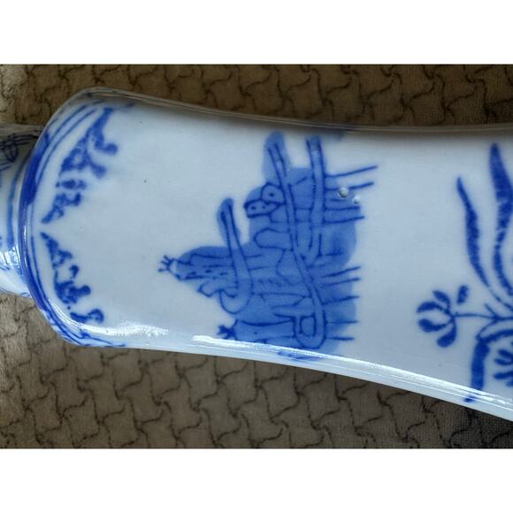 2 China Chinese Blue & White Porcelain Candlesticks Bamboo Prunus & Fungi pair - Picture 10 of 16